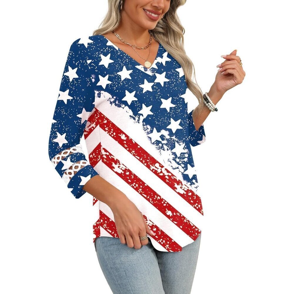 Womens Multicolor Dressy Casual Blouses Trendy V Neck T Shirts Summer Tops - Picture 4 of 5